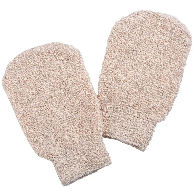 Strawberry Essential Exfoliating Mitt in soft pink, designed for gentle skin exfoliation and rejuvenation.