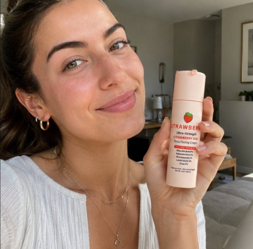 Customer holding Strawberry Resurfacing Cream