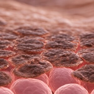 Darkened skin cells sitting at the surface of the skin