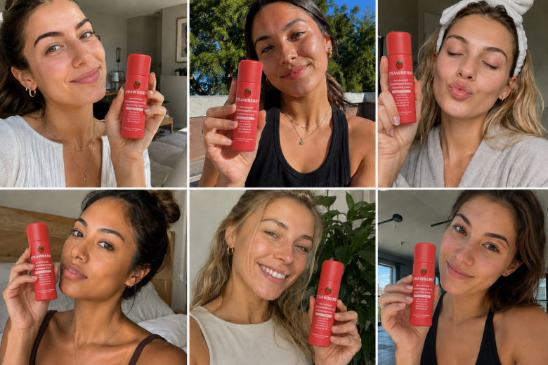 Real customers holding the Strawberry Hyperpigmentation Triple Acid Complex