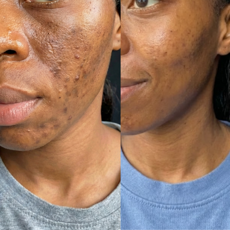 Before and after: Imani's cheeks, melasma faded and tone even after two weeks