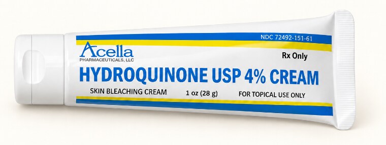 A tube of prescription hydroquinone 4% cream