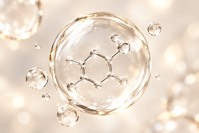 A tranexamic acid molecule inside a clear bubble