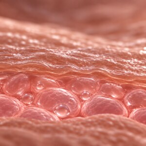 Plump, hydrated skin cells with a smooth glowing surface