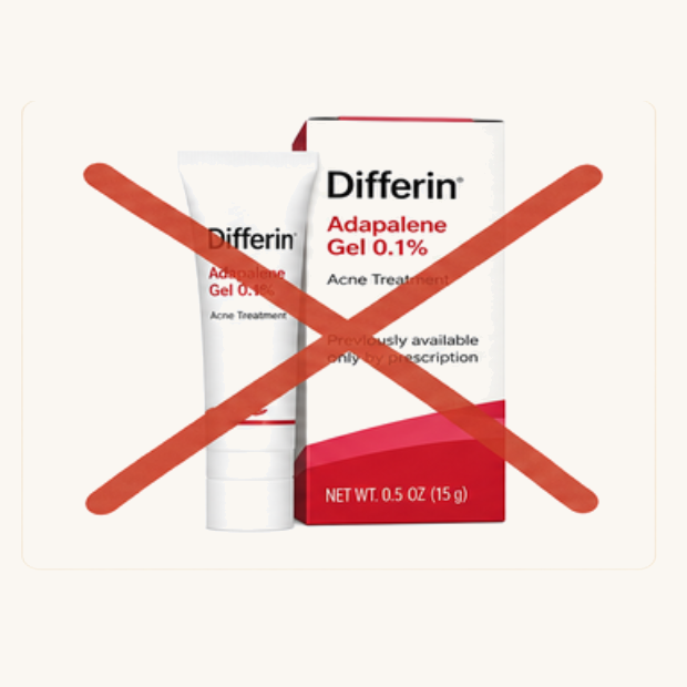 Differin Adapalene Gel 0.1%, crossed out