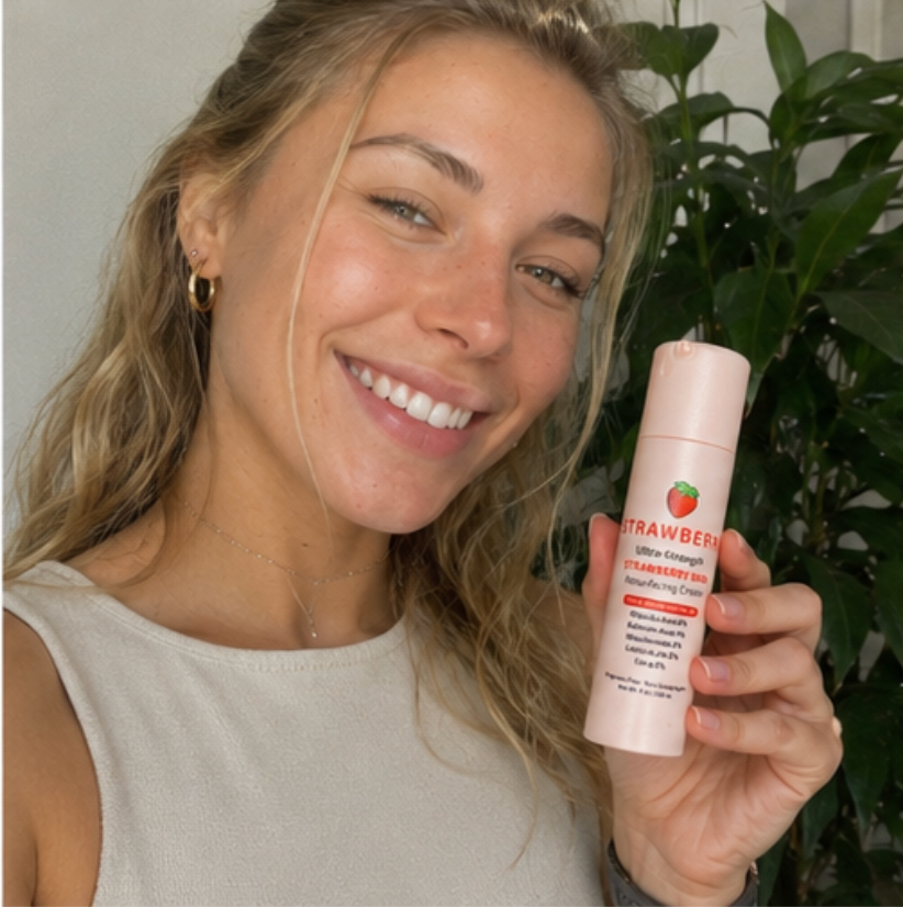 Customer holding Strawberry Resurfacing Cream