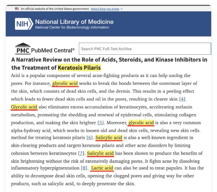 NIH National Library of Medicine review on acids in the treatment of keratosis pilaris
